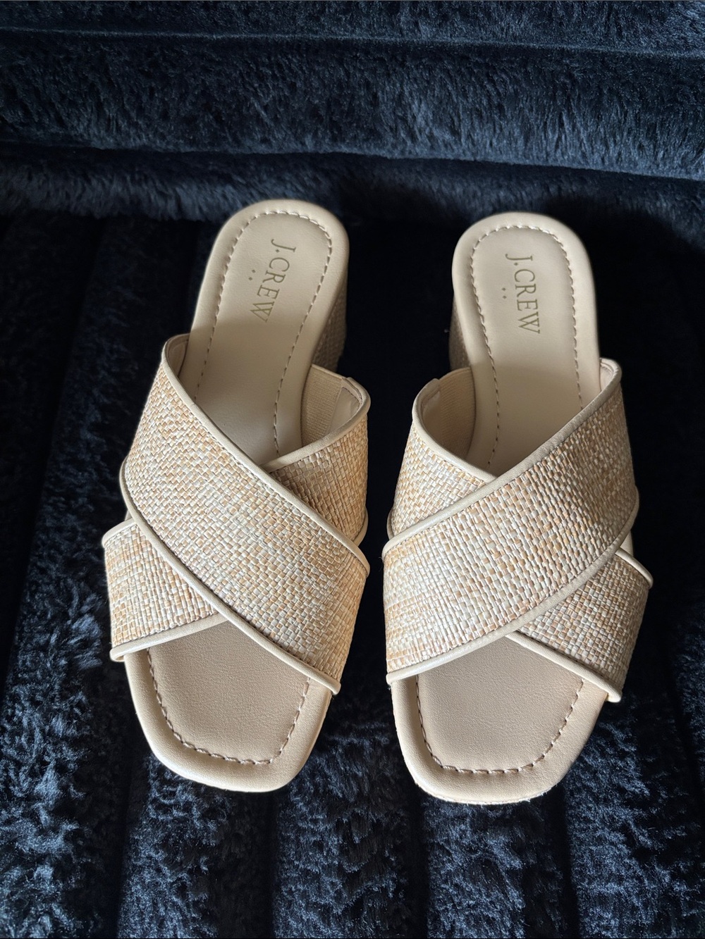 J. Crew Neutral Woven Crisscross Slide Mules